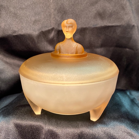 Art Deco Powder Jar Pink Satin Glass L.E.Smith makeup trinket dish candy jewelry - Picture 11 of 12